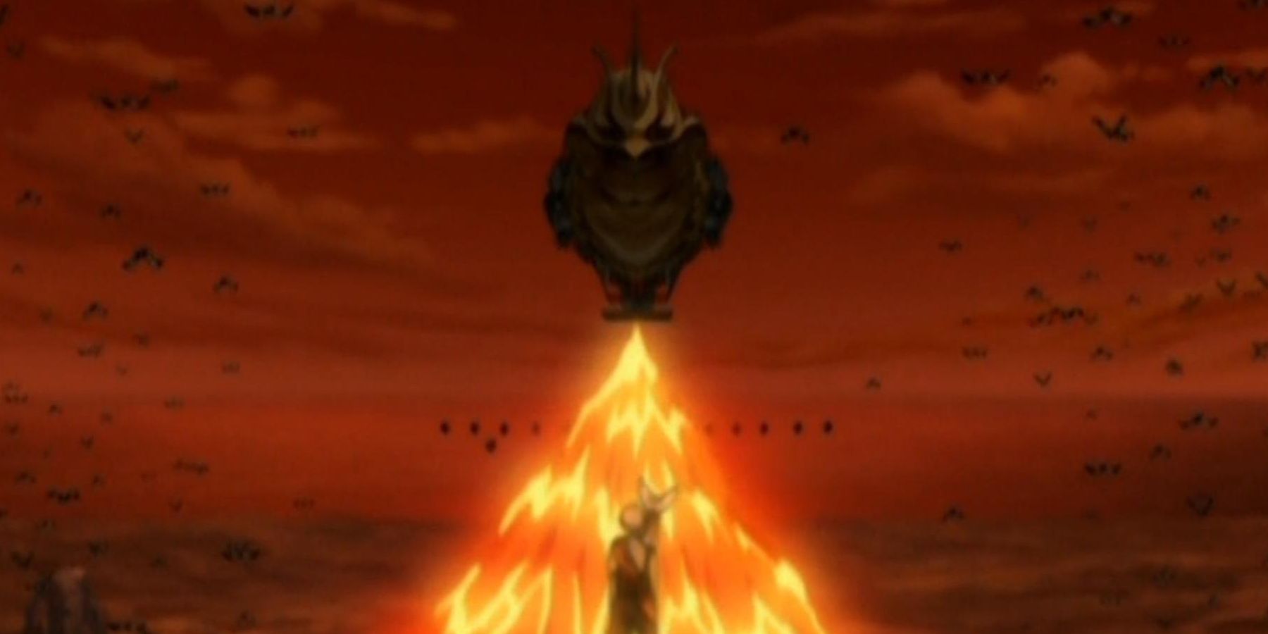 Aang facing Ozai, about to fight