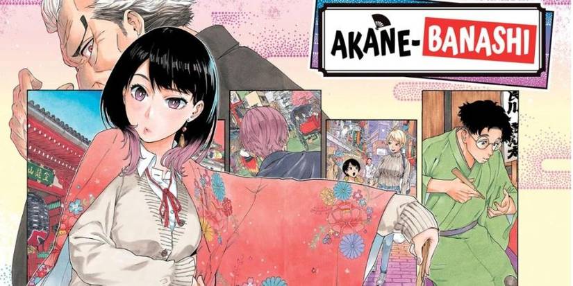 AkSeveral characters in a poster, including a high school girl in a floral jacket, a man performing in a kimono, and an old man glaring in the background