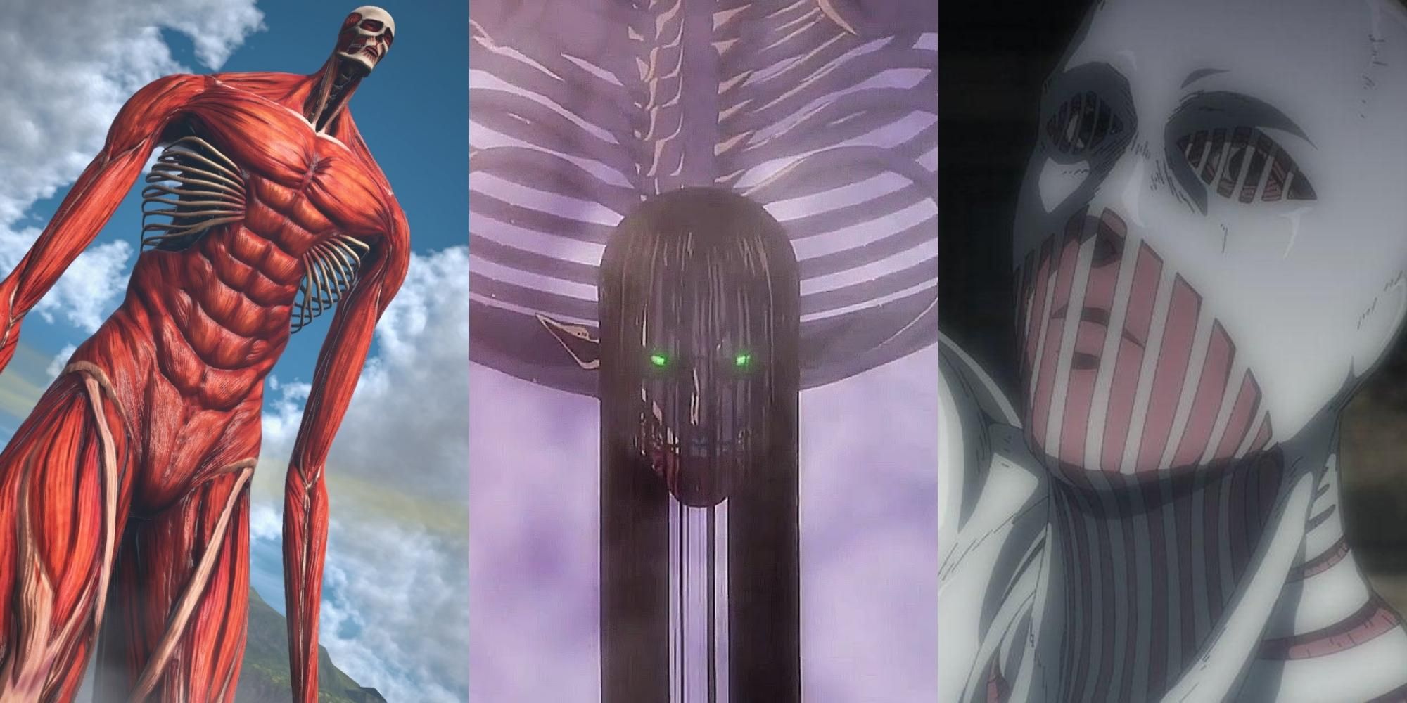 Armin's Colossal Titan, Eren's Founding Titan, Lara Tybur's War Hammer Titan in Attack On Titan
