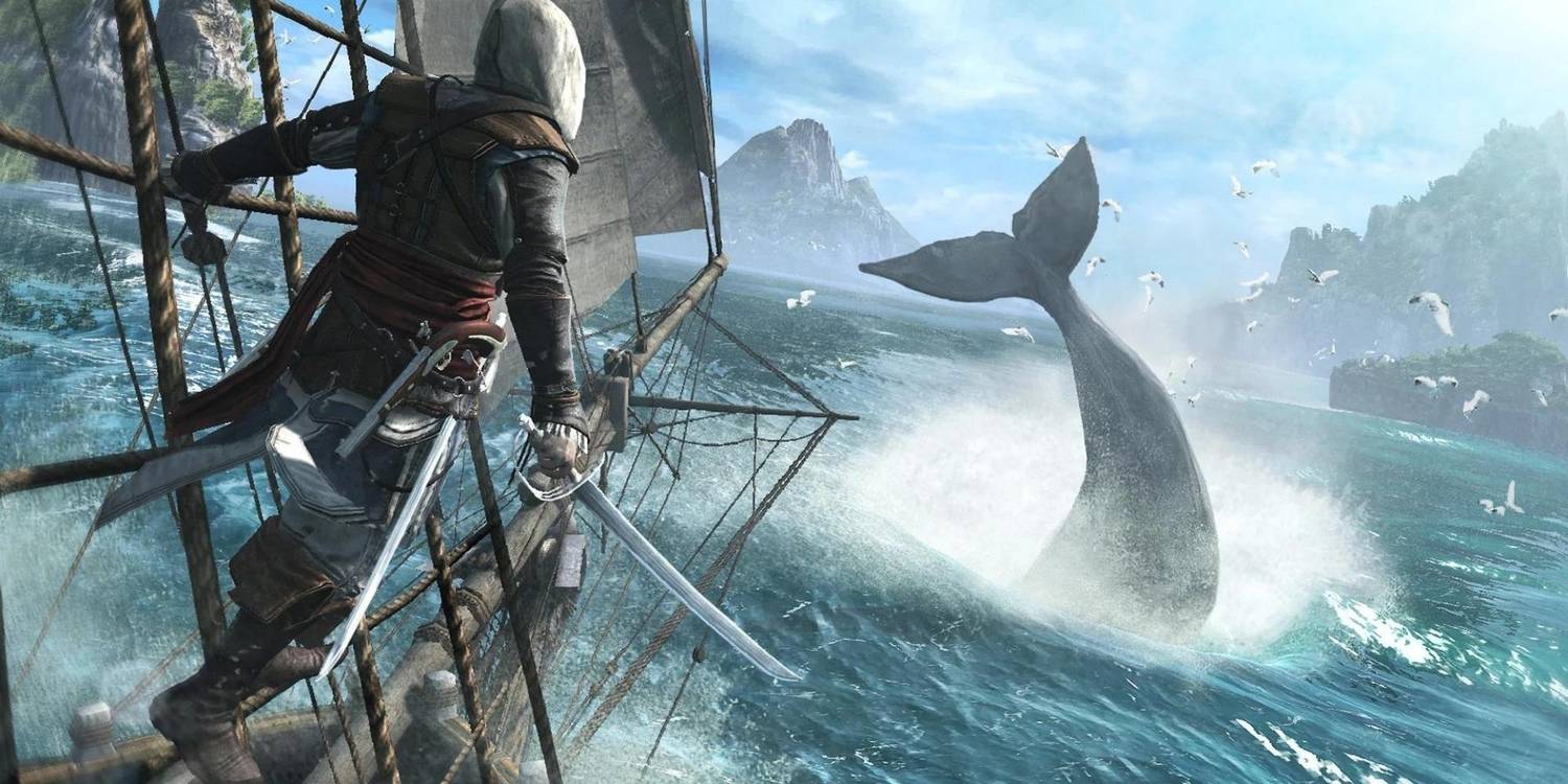Edward watching a whale in Assassin's Creed IV Black Flag