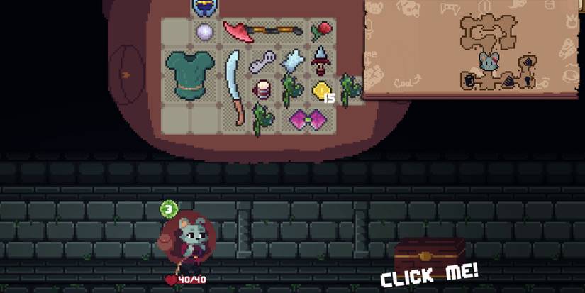 Backpack Hero - The Chest In A Treasure Room With The Map Of The Treasure Room Overlaid On Top