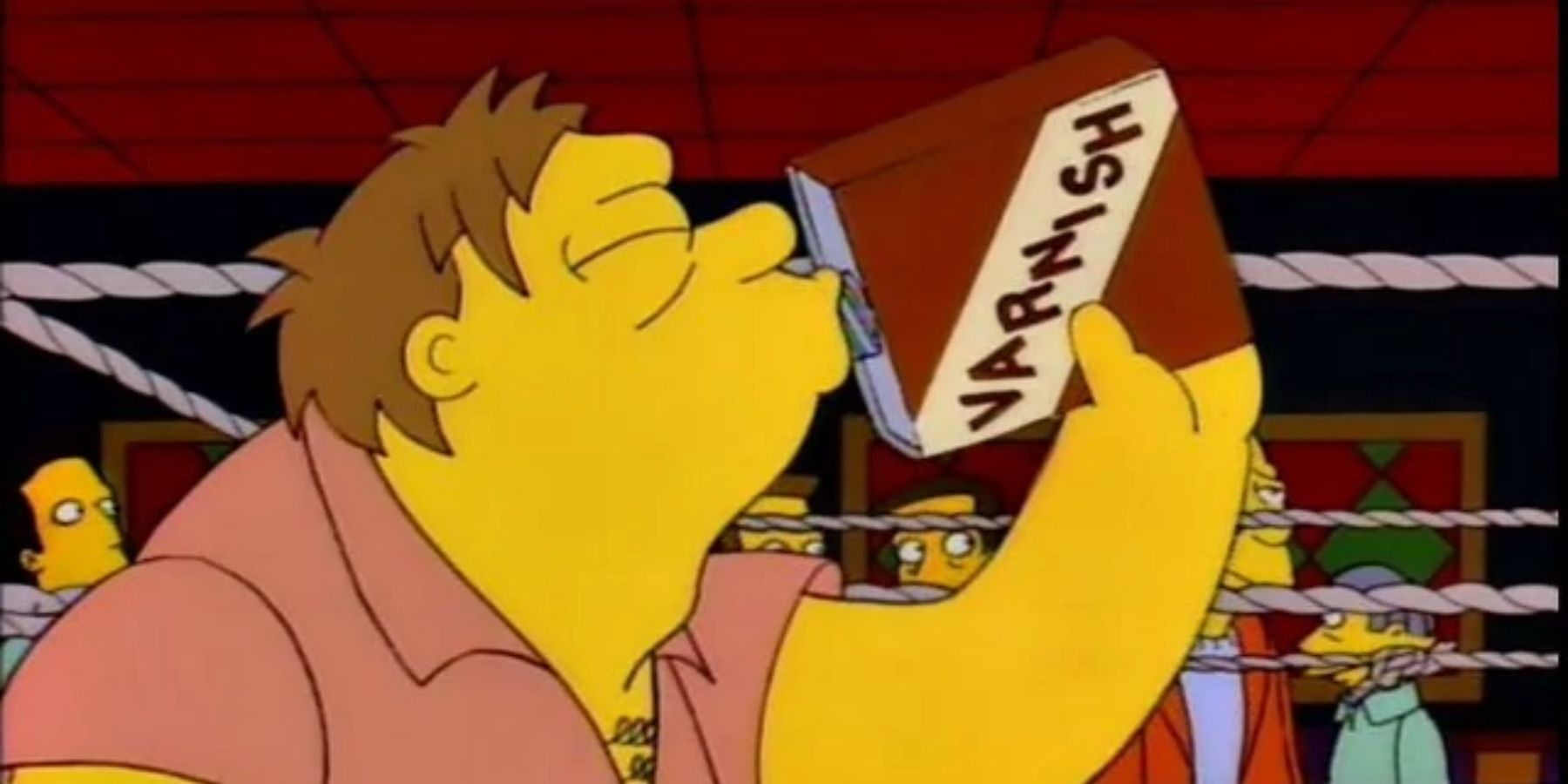 Barney drinking Varnish in the Simpsons