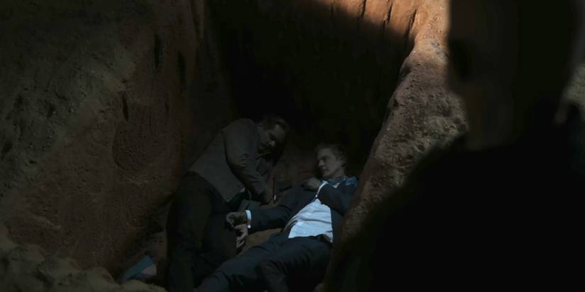 Mike looking at Lalo and Howard buried in the same grave in Better Call Saul