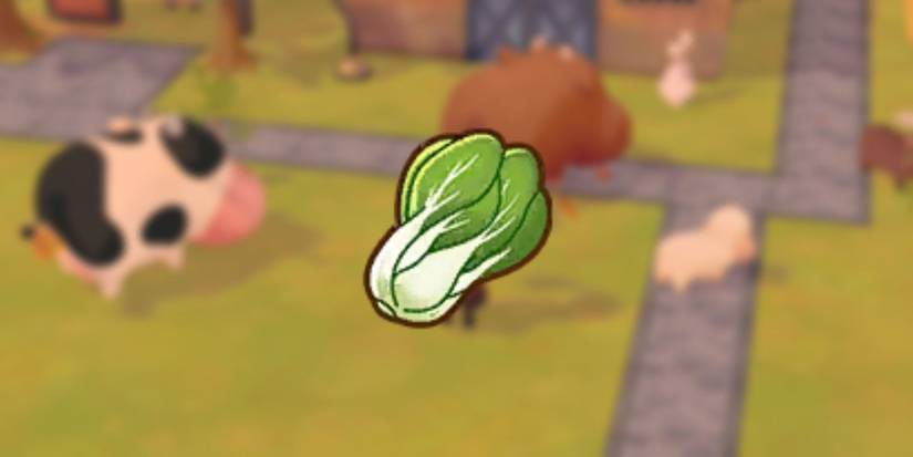 Bok Choy icon as it would be seen in players inventory over blurred background of player and cows in game
