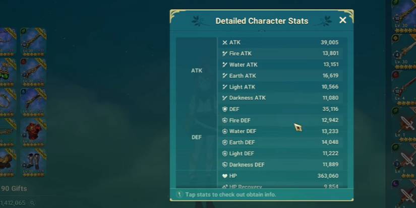 Character stats in Cross Worlds