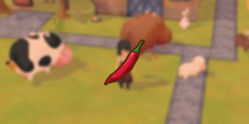 Chili Pepper icon as it would be seen in players inventory over blurred background of player and cows in game