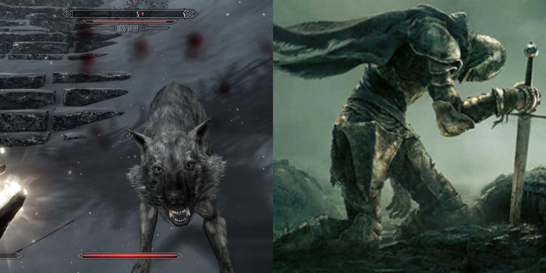 Split image of Skyrim and Elden Ring.