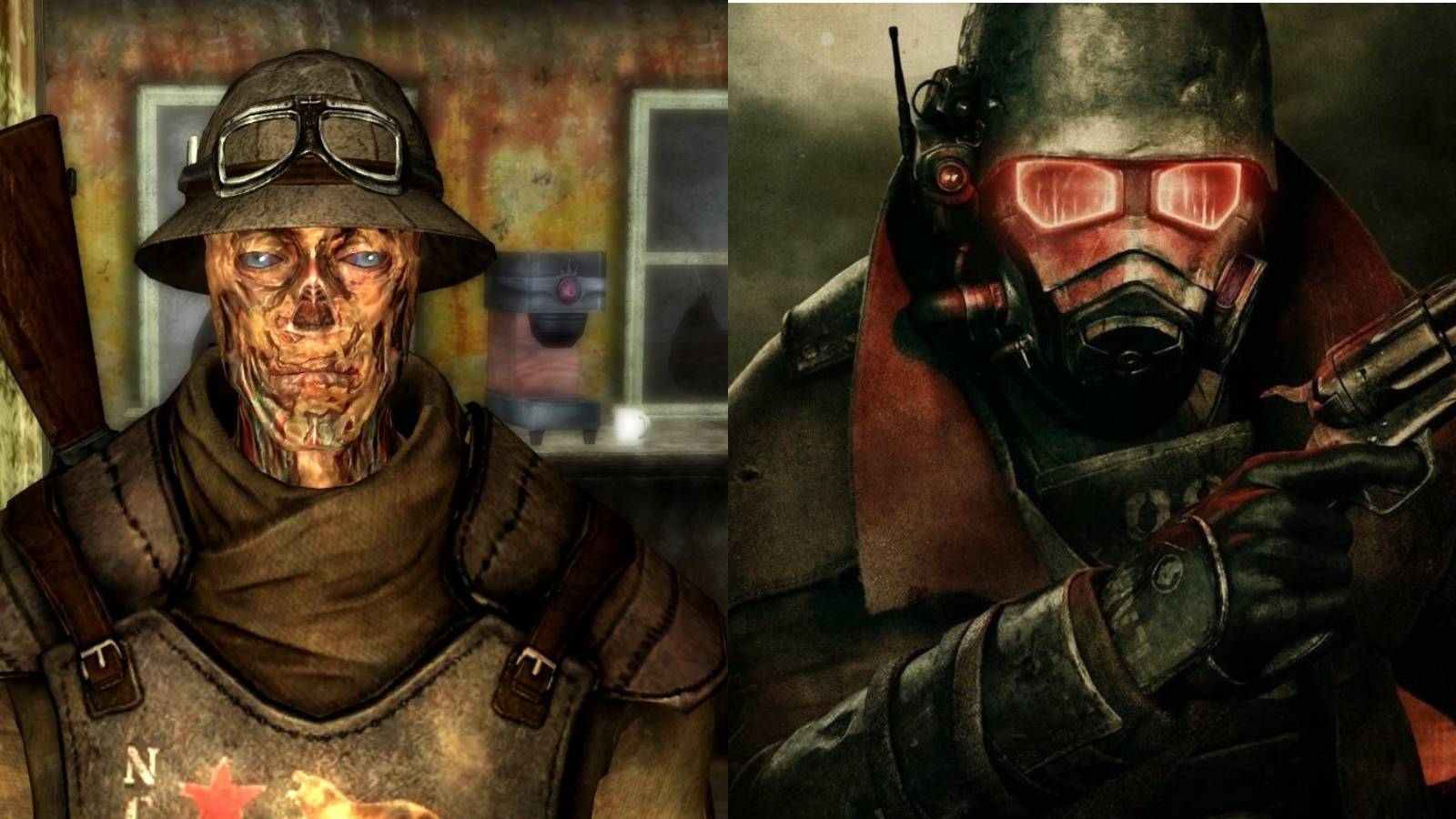 Split image of NCR ghoul and NCR veteran ranger.