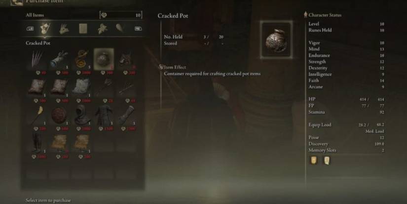 Elden Ring inventory menu.