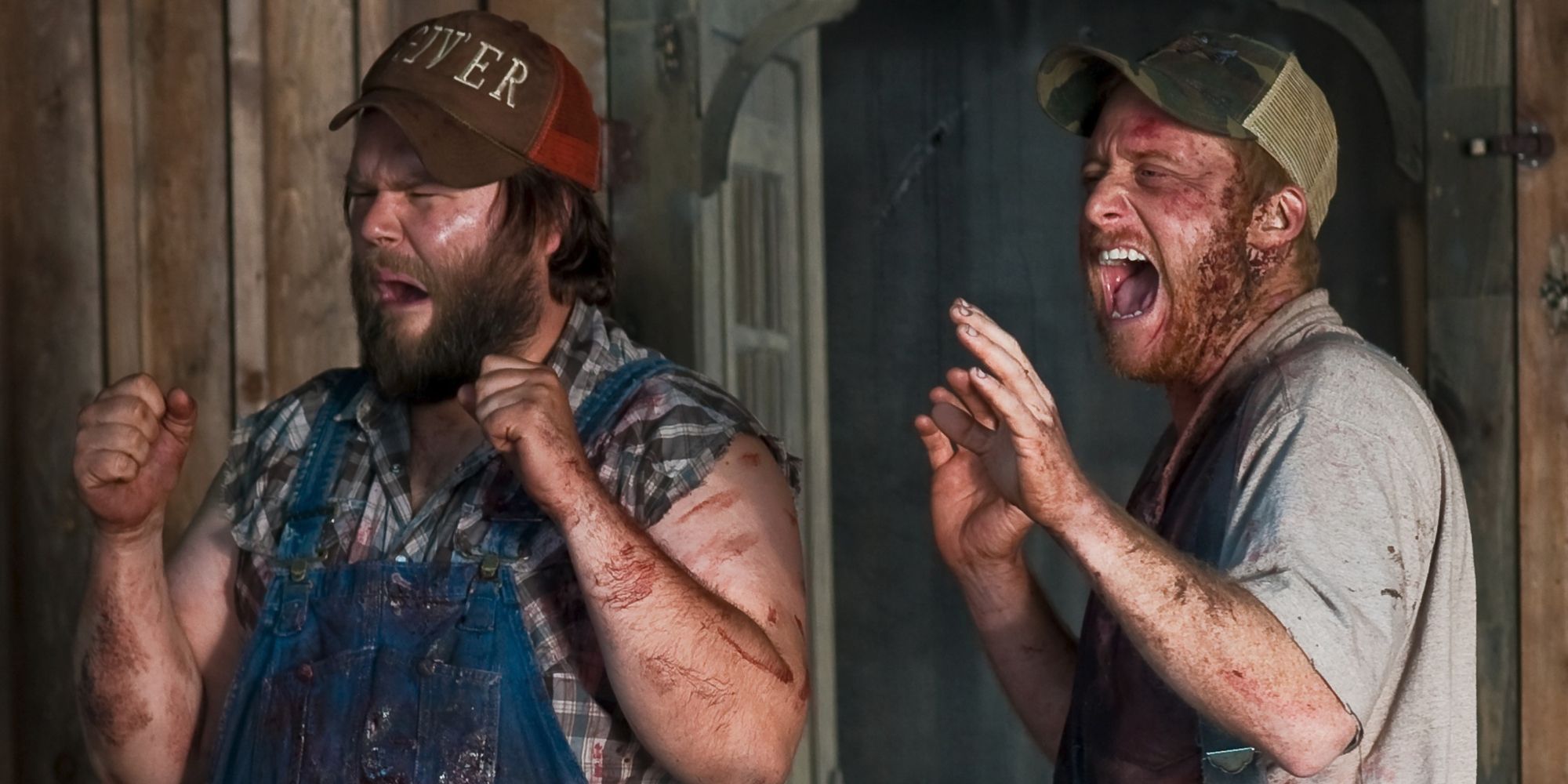 Tucker and Dale screaming in Tucker And Dale Vs. Evil