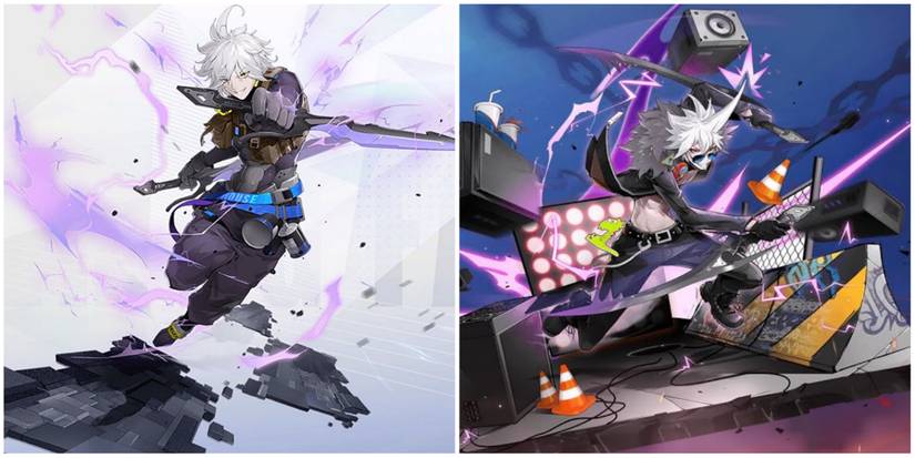 on the left is crow's original outfit and on the right is crow's three start outfit