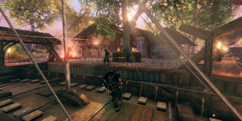 Character on boat in town.