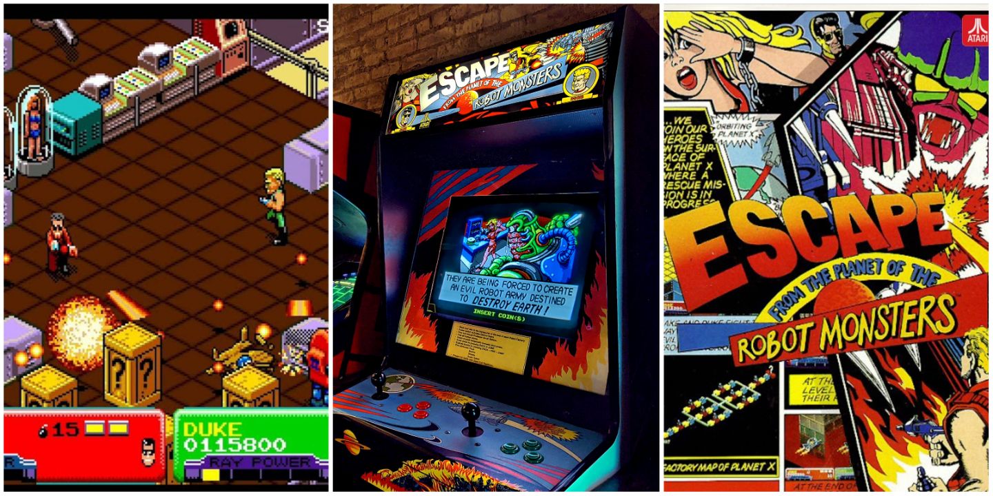 Escape From The Planet Of The Robot Monsters Gameplay, Escape From The Planet Of The Robot Monsters Arcade Cabinet & Escape From The Planet Of The Robot Monsters Cover Art