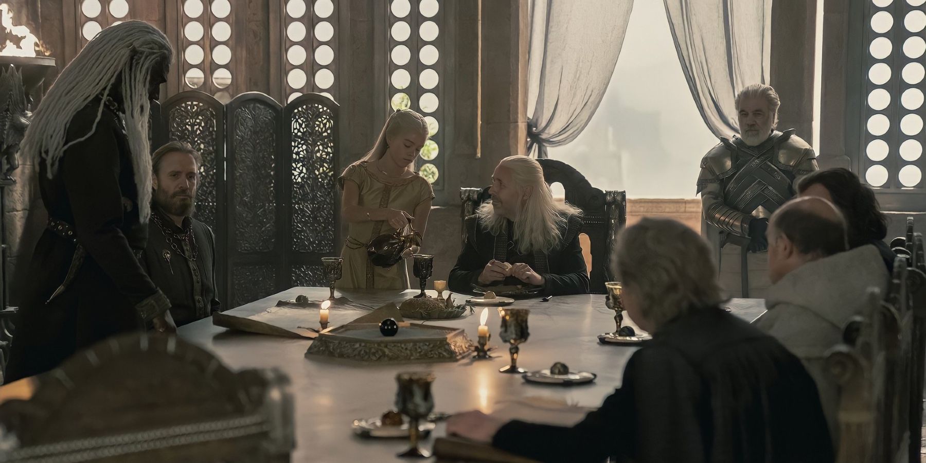 Corlys Rhaenyra Viserys and the small council in House of the Dragon.