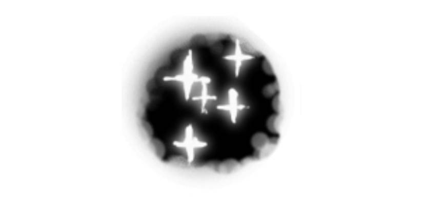 Cure Wounds runic arts symbol from Salt and Sacrifice, it shows sparkles on a black cloud