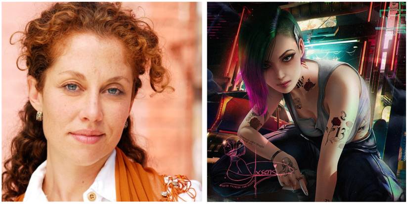 Cyberpunk 2077 Judy Alvarez voice actress Carla Tassara split image