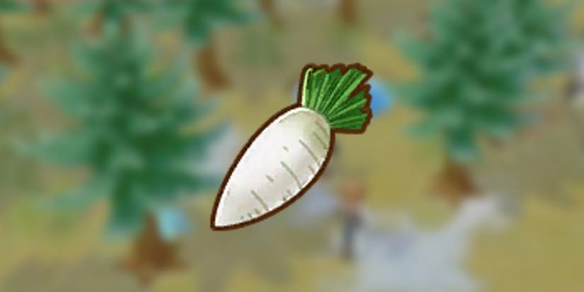 Daikon Radish in front of a snowy background in Story of Seasons: Pioneers of Olive Town