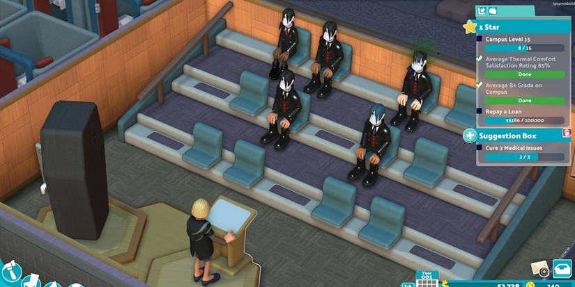Goth students sitting in a Dark Arts class in Two Point Campus