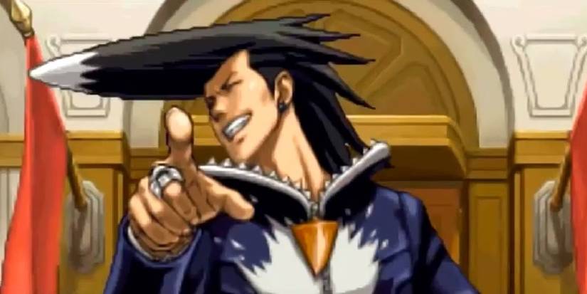 Daryan Crescend pointing at the camera smiling in Ace Attorney