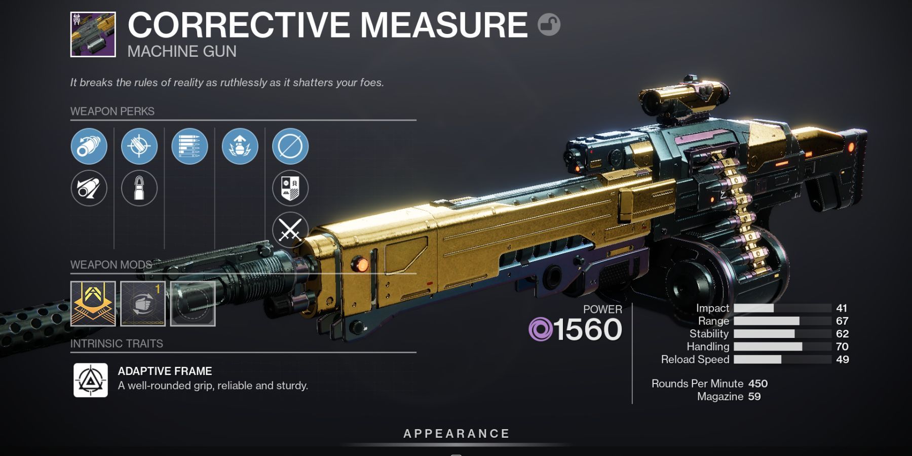 Destiny 2 Corrective Measure Machine Gun