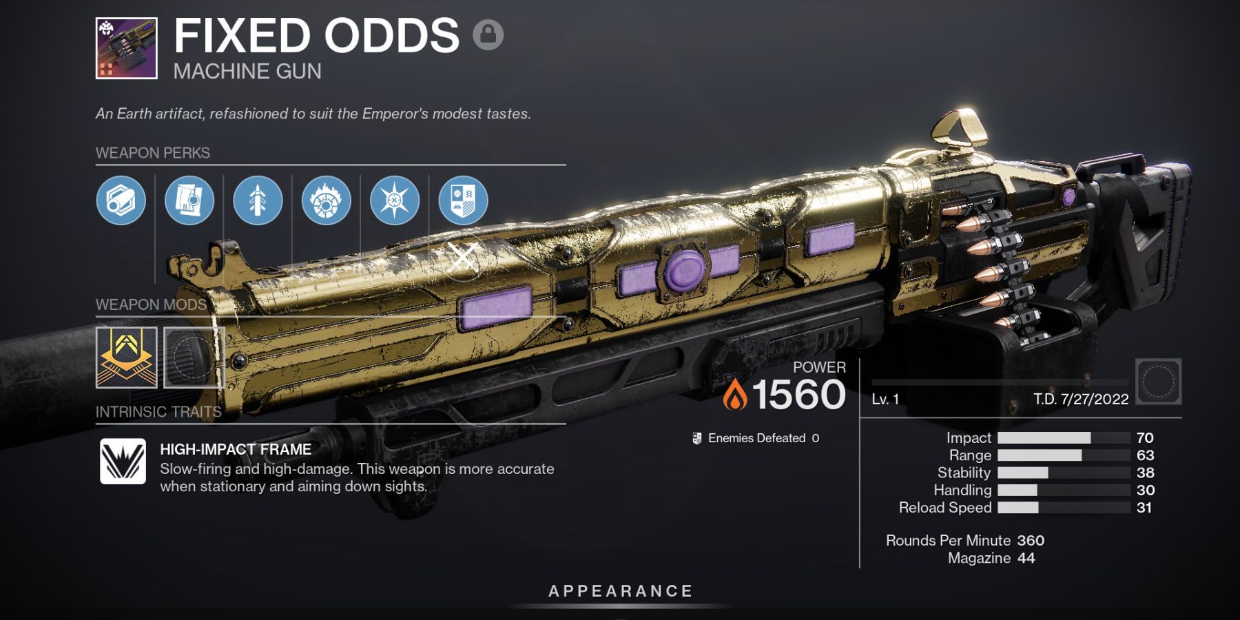 Destiny 2 Fixed Odds Machine Gun