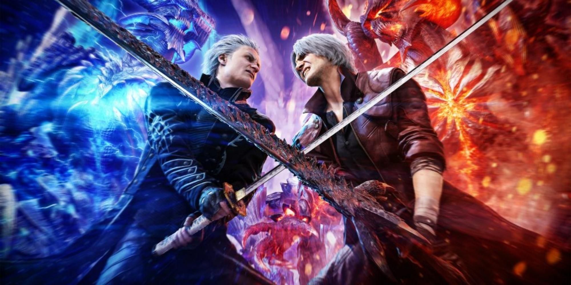 Vergil and Dante fight in Devil May Cry 5