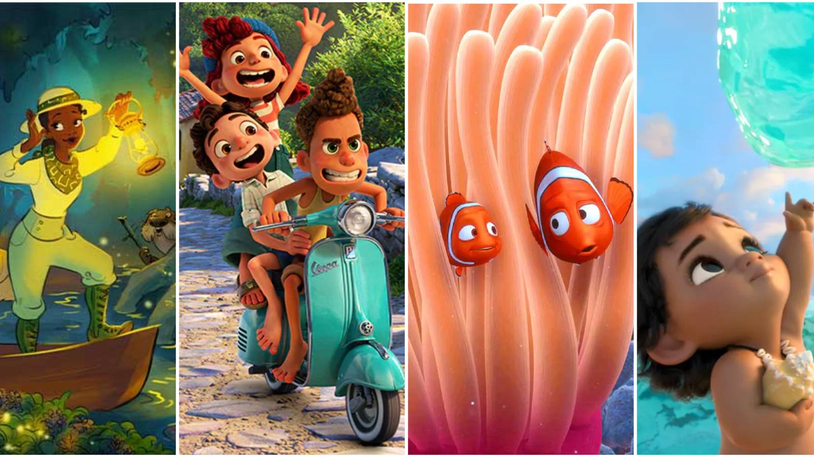 Princess Tiana, Luca, Nemo, Moana