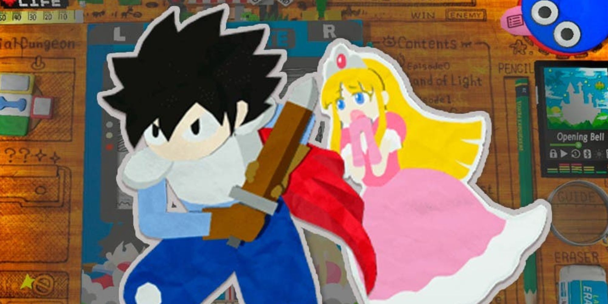 Wright and the Princess in cardboard cutout form in RPG Time: The Legend Of Wright before fighting Dethgawd