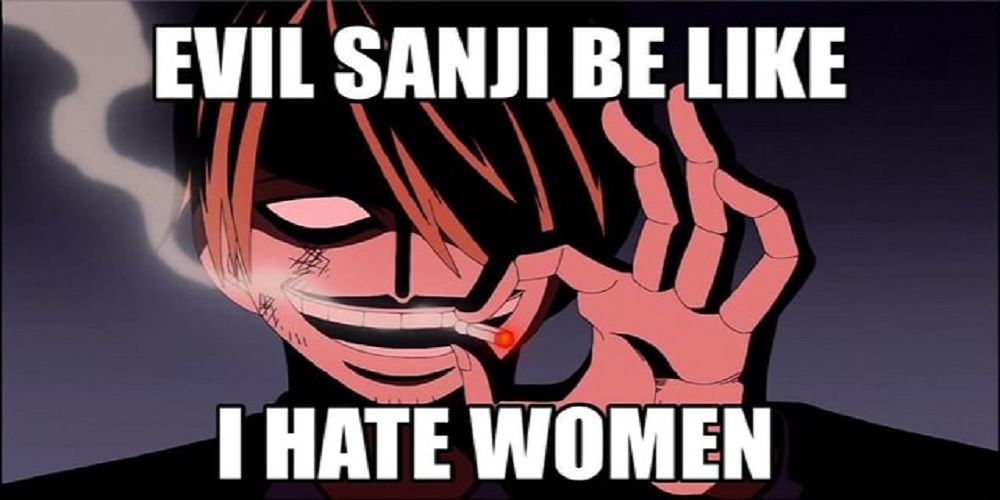Meme depicting a scary-looking version of Sanji from One Piece