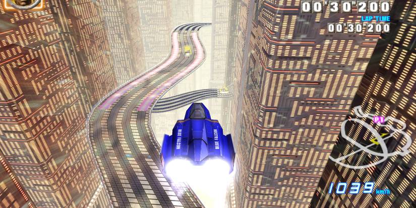 Blue Car Racing above city In F-Zero GX