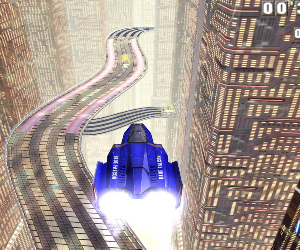 Blue Car Racing above city In F-Zero GX