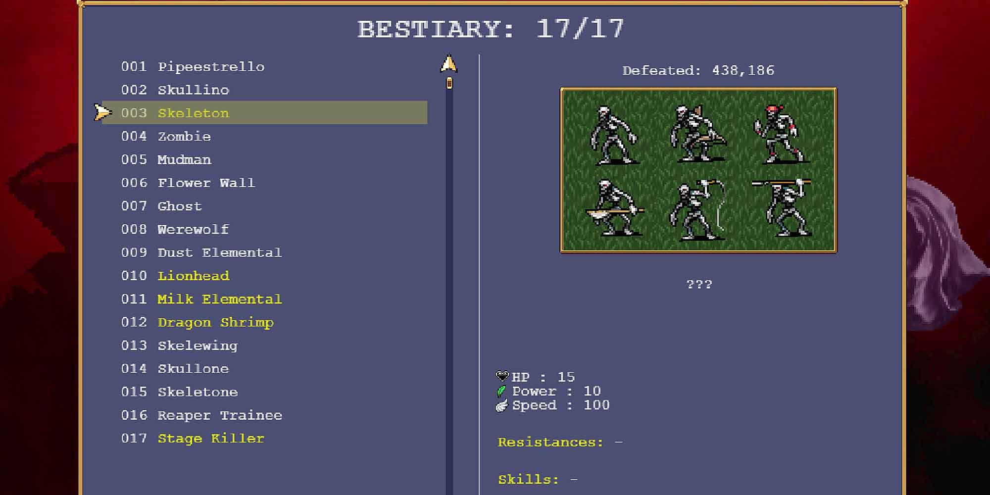 The Bestiary in Vampire Survivors