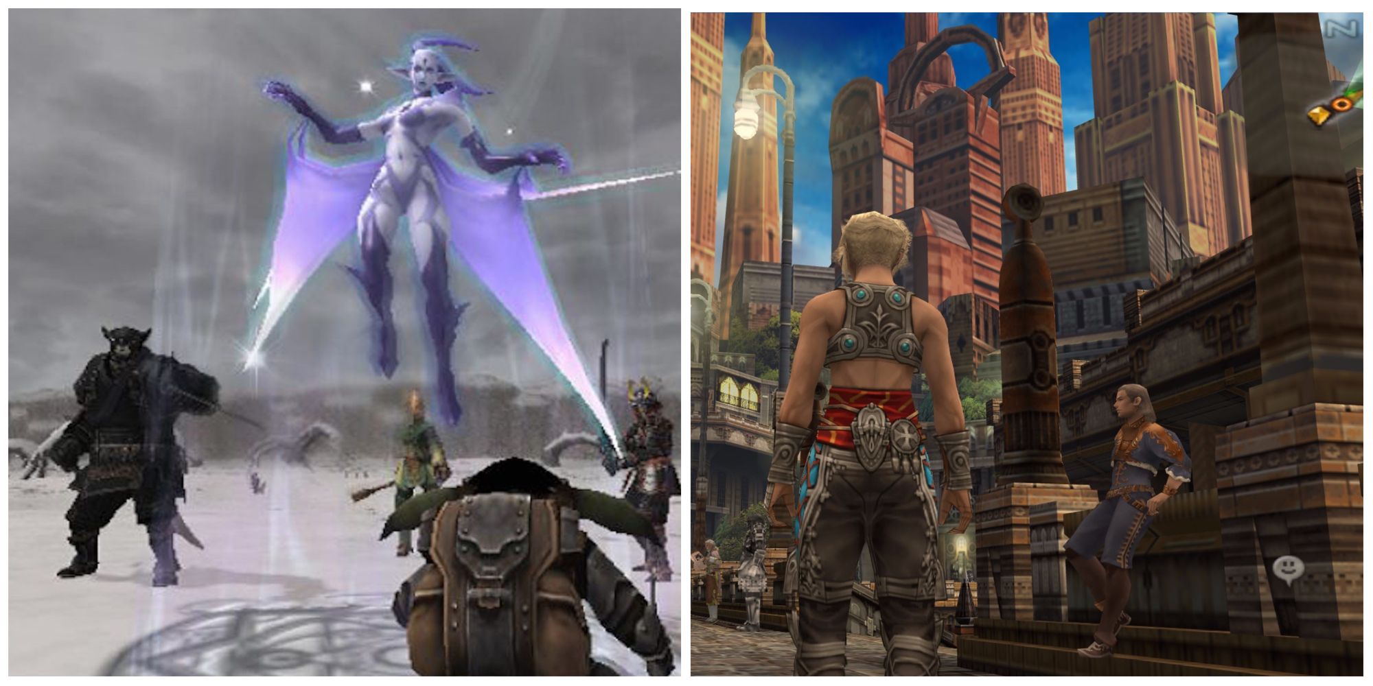 Final Fantasy 11 and 12 split image