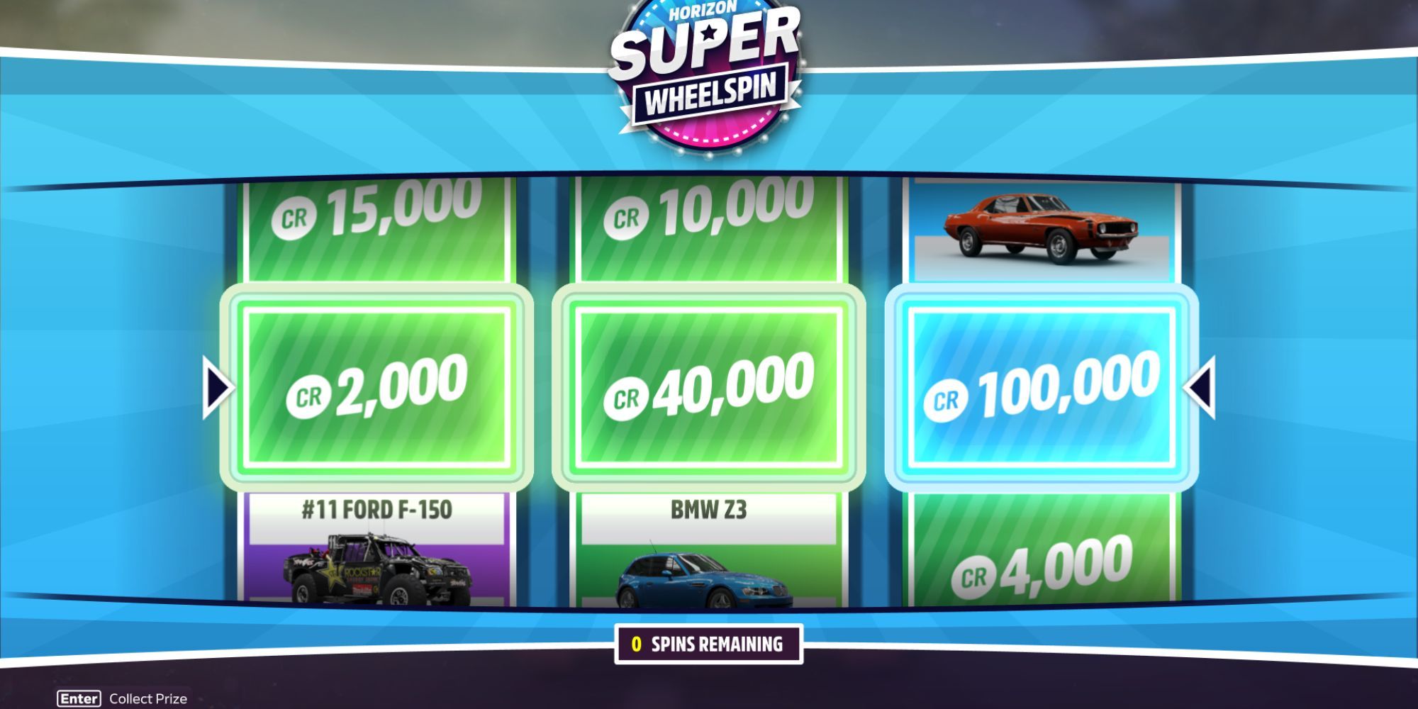 Forza Horizon 5 Super Wheelspin credit win