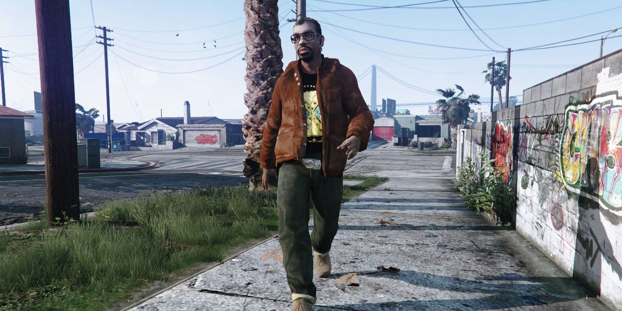 Little Jacob walks, somewhat impossibly, down a street in Los Santos