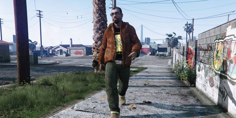 Little Jacob walks, somewhat impossibly, down a street in Los Santos