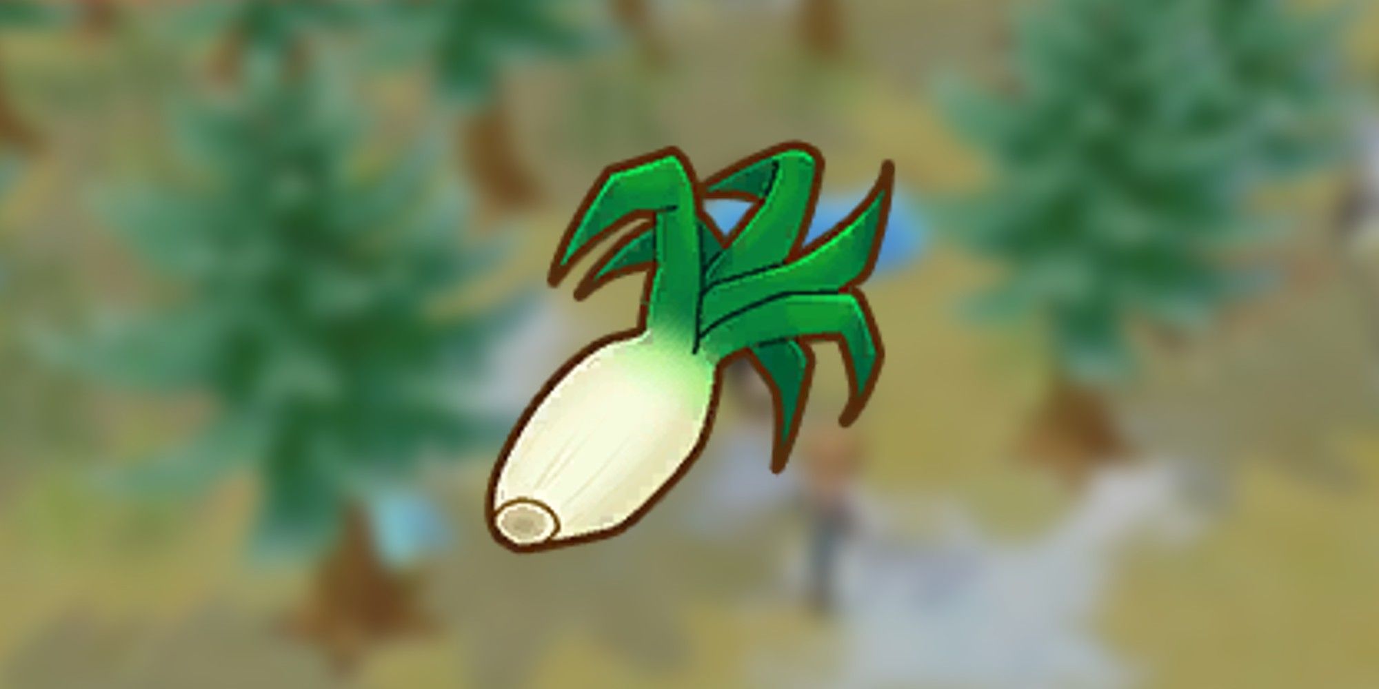 Giant Leek in front of a snowy background in Story of Seasons: Pioneers of Olive Town