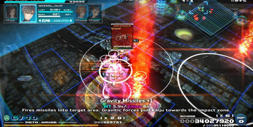 Gravity Missiles targeting an area around kaiju