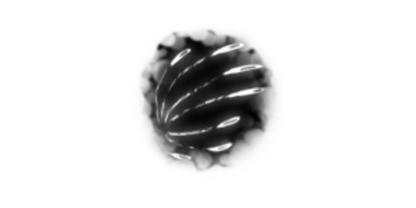 Gray Seekers runic arts symbol from Salt and Sacrifice, it shows six white bullets flying in front of a black cloud