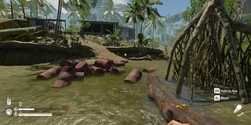 A player walking in Green Hell holding a crafted blade