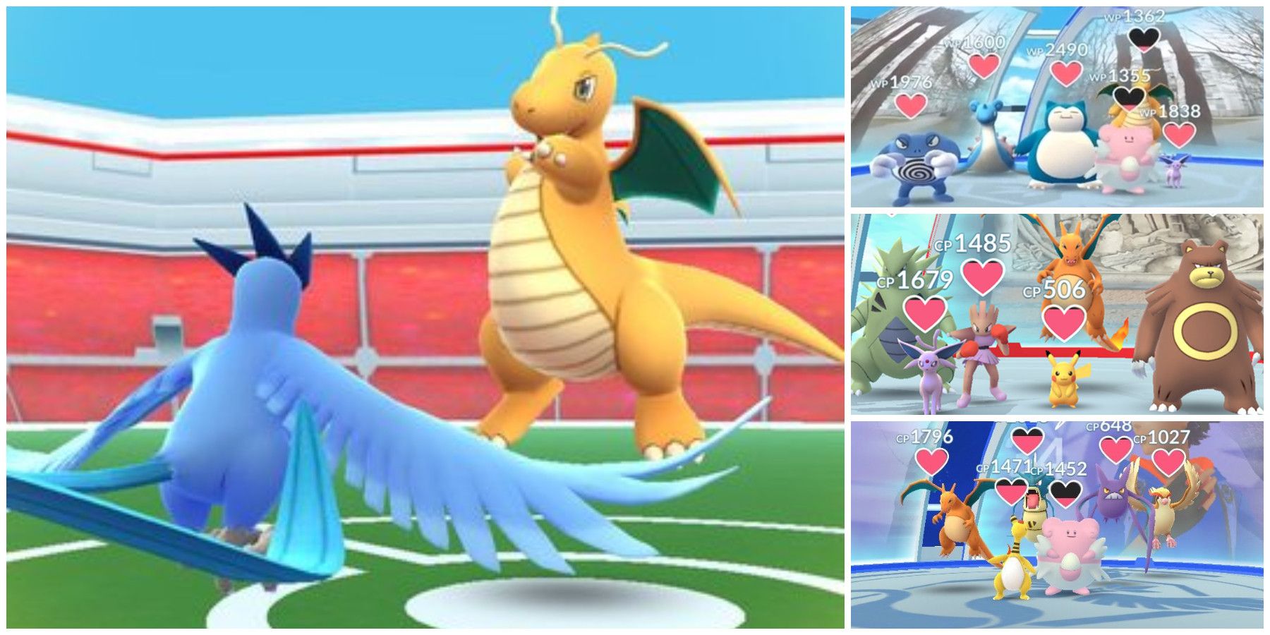 Различные покемоны, защищающие спортзал в Pokemon GO