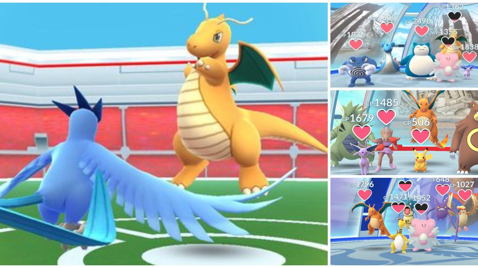 Various Pokemon defending a Gym in Pokemon GO