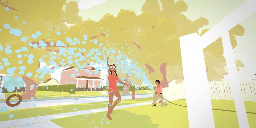 Hindsight Mary and mother playing with hose