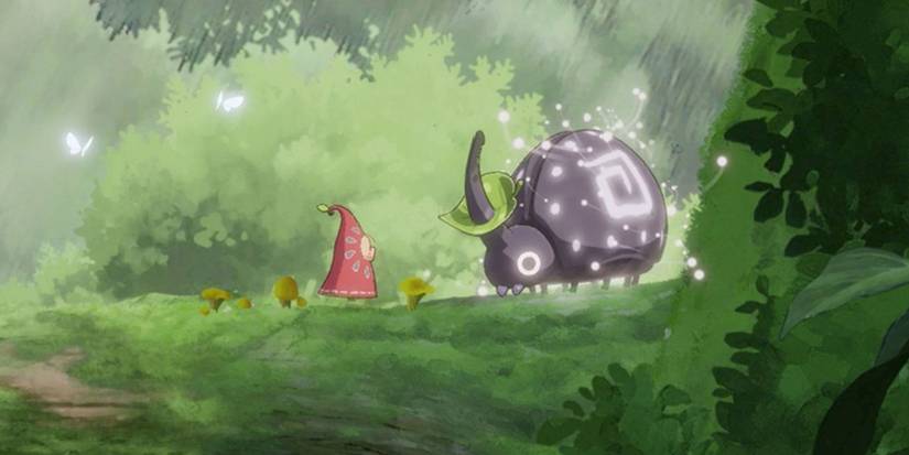 Hoa standing with a bug on a mossy tree branch in desolate woodlands