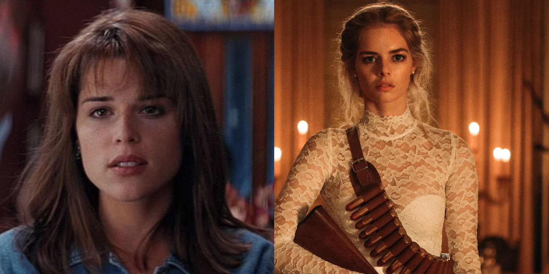 Split image of Sidney Prescott in Scream (1996) and Grace Le Domas in Ready Or Not (2019)
