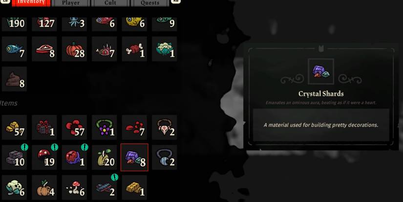 Inventory Crystal Shard Building Mats Cult of the Lamb