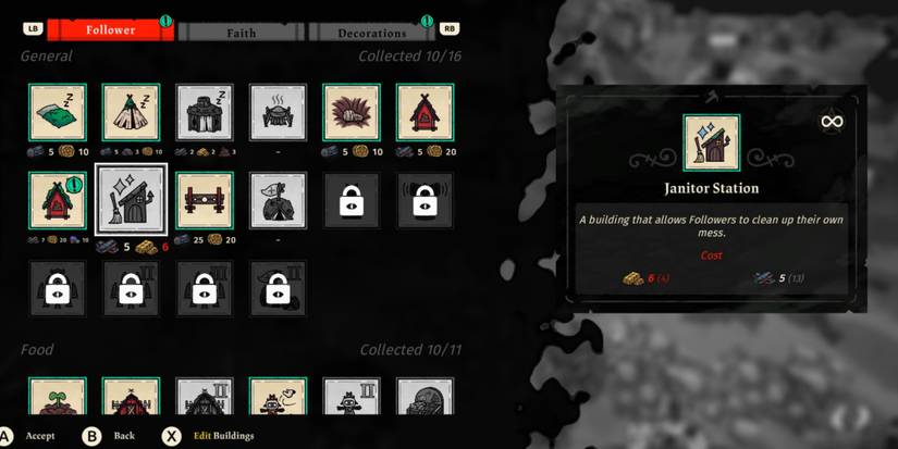 Janitor Station Sanitation blueprints Cult of the Lamb