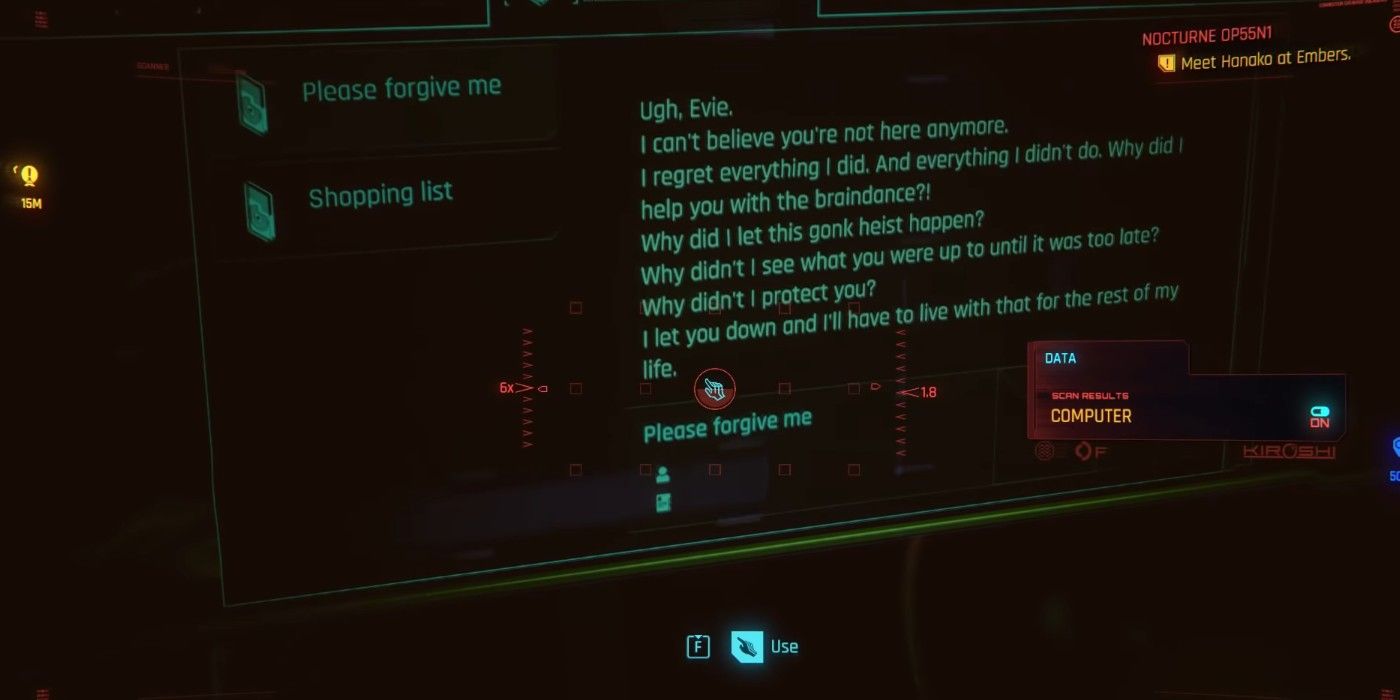 Judy Alvarez message to Evie on computer in Cyberpunk 2077