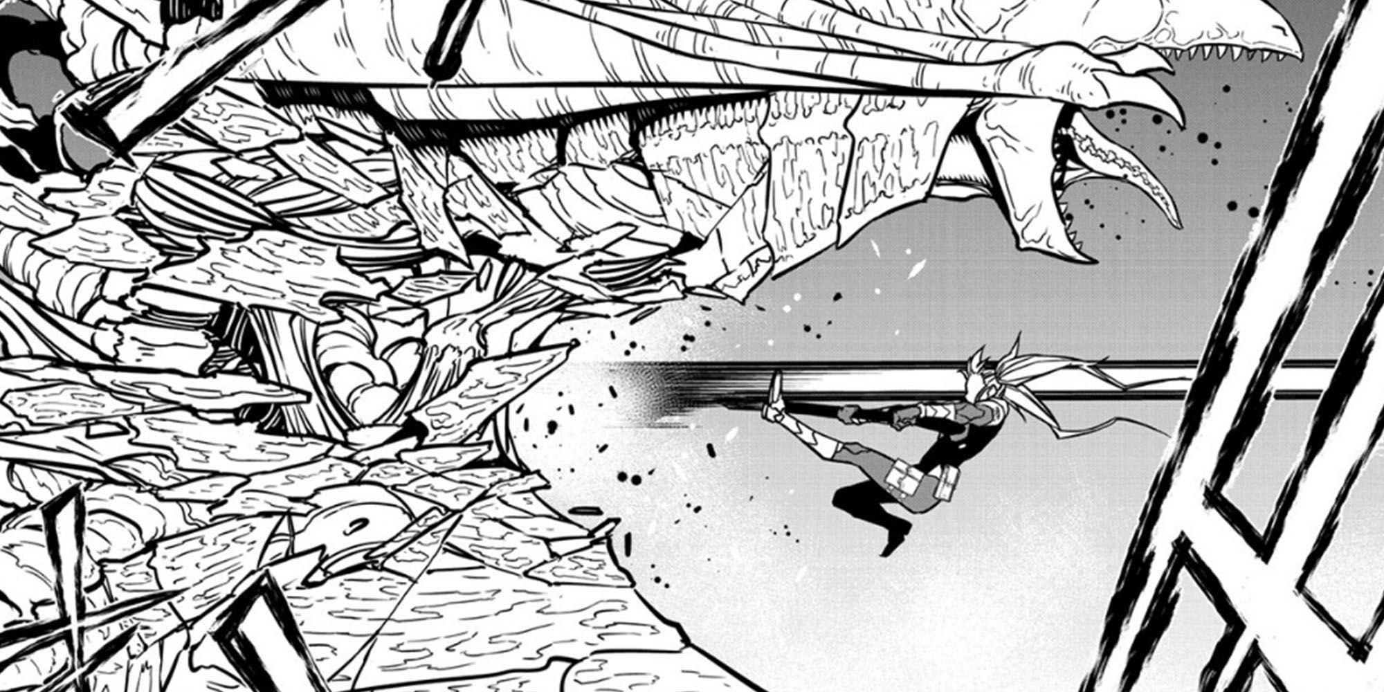 Кайдзю № 8 - Кикору использует свое новое числовое оружие против драконьего кайдзю