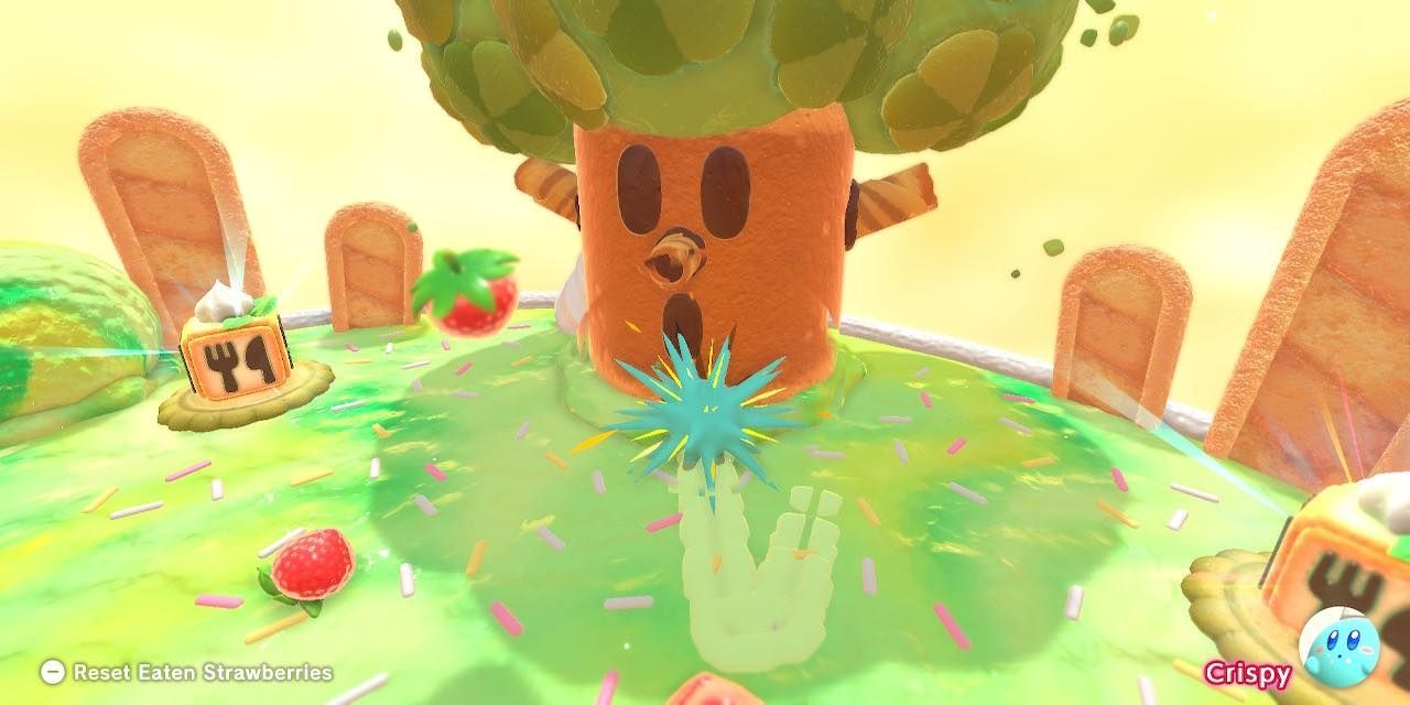 Скриншот Кирби, использующего Needle на Whispy Woods в Kirby